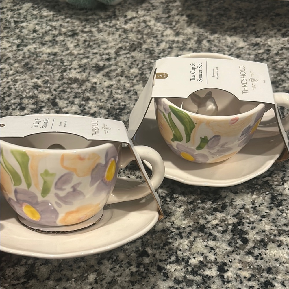 Threshold Floral Tea Cup and Saucer Set (two sets)